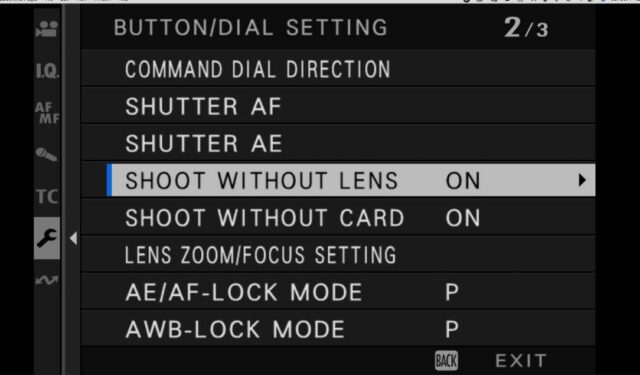 If you’re shooting with an X Mount to PL Adapter, be sure to set the Menu to SHOOT WITHOUT LENS > ON.